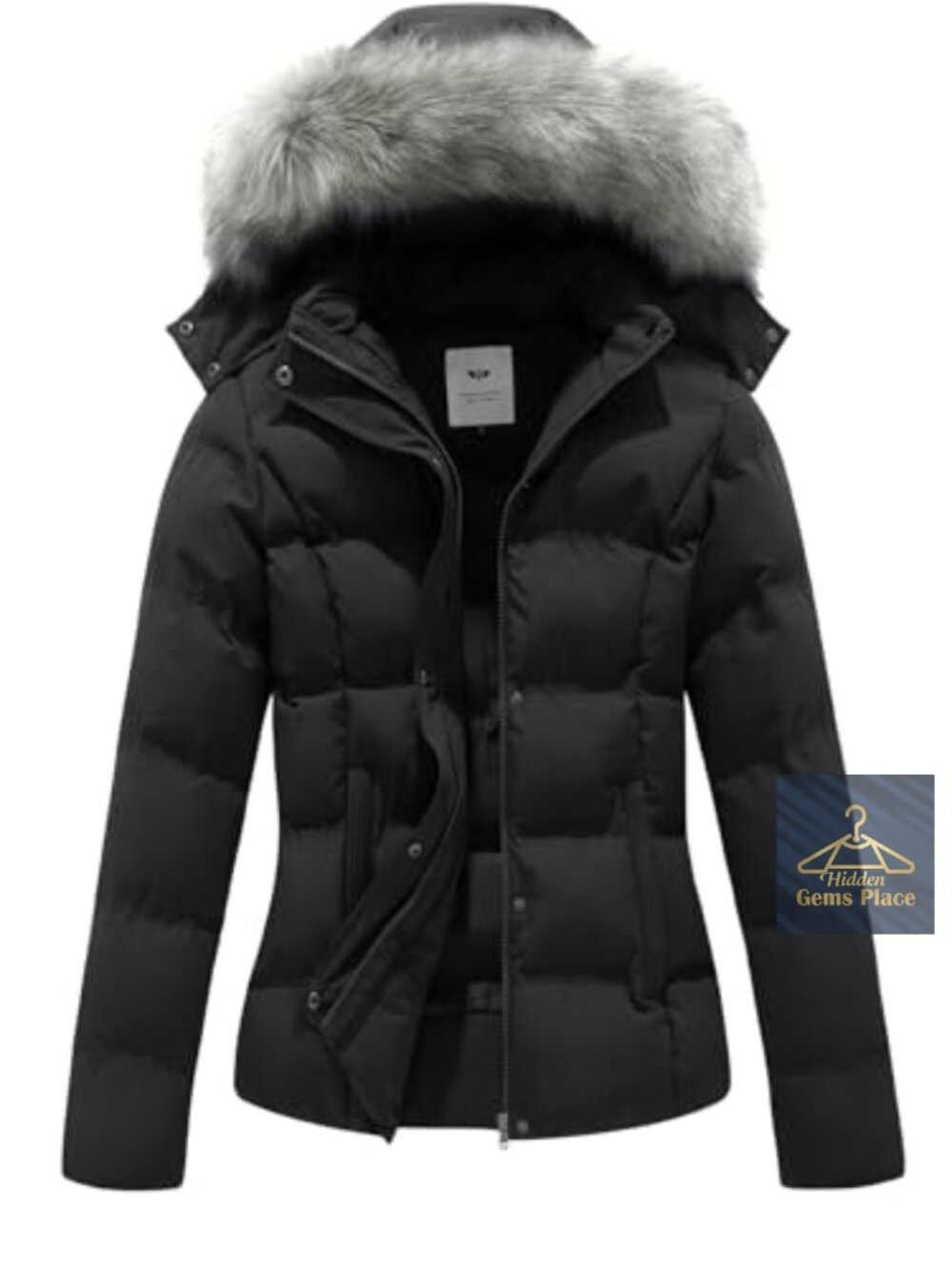 Quilted Puffer Winter Coat with Removable Fur Hood Water Resistant